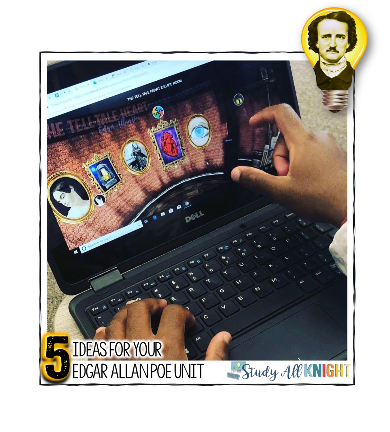 Ideas for teaching an Edgar Allan Poe Unit in middle school ELA and high school English. This blog post has 5 hands on, collaborative, engaging, and effective classroom activities that reluctant readers will find appealing. These ideas for teaching Edgar Allan Poe can be used any time of the year! #edgarallanpoe #middleschoolela #iteach678 #highschoolenglish