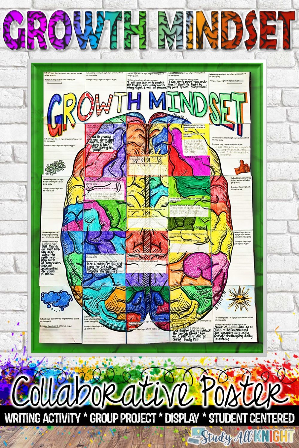 Growth Mindset Poster, Setting Goals, Collaborative Poster. You'll love watching your students collaborate. The activity is designed for students to communicate and work together. Encourage your students to find class members with poster pieces near their own to create their masterpiece. The writing activity is truly insightful and reflective of promoting a growth mindset, setting goals, learning strategies, and smart goals.  #growthmindset #iteach678