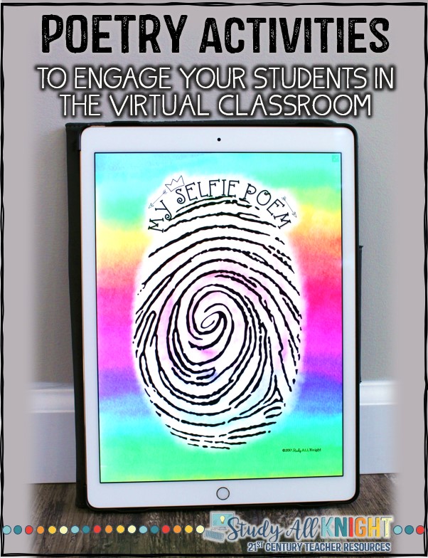 Poetry Activities and Sketch Notes to Engage Your Students in the Virtual Classroom| Fingerprint Poem | Teaching poetry is something that students either love or hate, but with poetry journal pages and Poem in Your Pocket Pennant, your students will be diving into lines, stanzas, rhythm, and rhyme with grace! Get students enthusiastic about haiku, acrostic, I am poems, and "My Selfie Poems" with these great resources! This spring, get visual with the poetry organizers and templates for your students to kick-start their creativity!