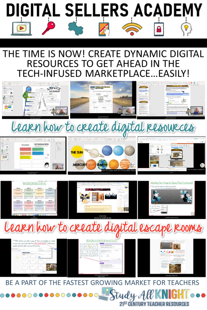 So, you have some ideas for digital learning products, but you are feeling extremely OVERWHELMED on where to start in your creation process. Or maybe you have already created a few digital products and uploaded them. You want your distance learning and digital resources to be IMPRESSIVE, ENGAGING and UNIQUE...and you want to make a passive income? Creating resources that help each student in your classroom is the goal of many teachers. Learn how to make, promote, share, and sell digital notebooks and digital escape rooms...those amazing educational products. While selling in the digital marketplace is not difficult, we share the essential steps you need to grow and on TPT. 